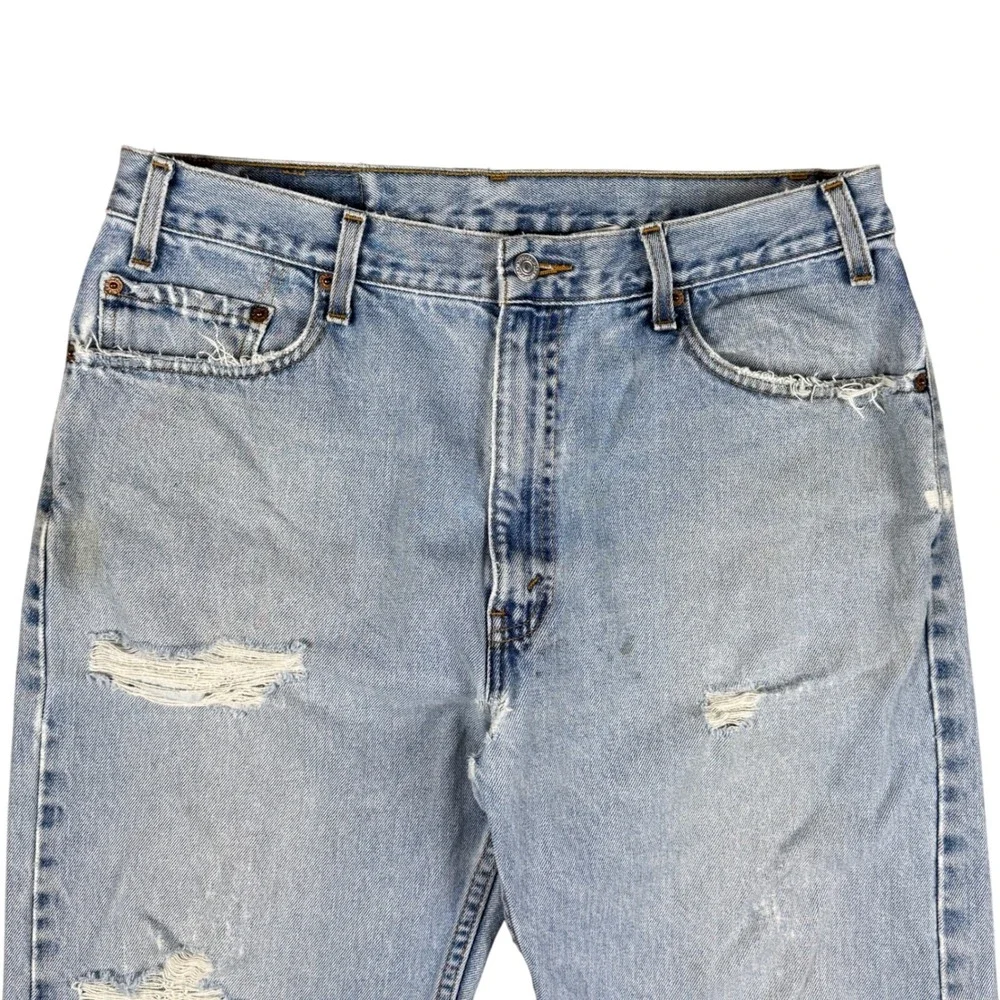 Vtg Levi's 505‎ Men's Jeans 34x28.5 Light Wash Distressed Hemmed Vintage Y2K